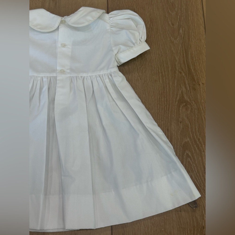 White Smocked Longhorn Cotton Dress for Girls - Picture 7 of 9